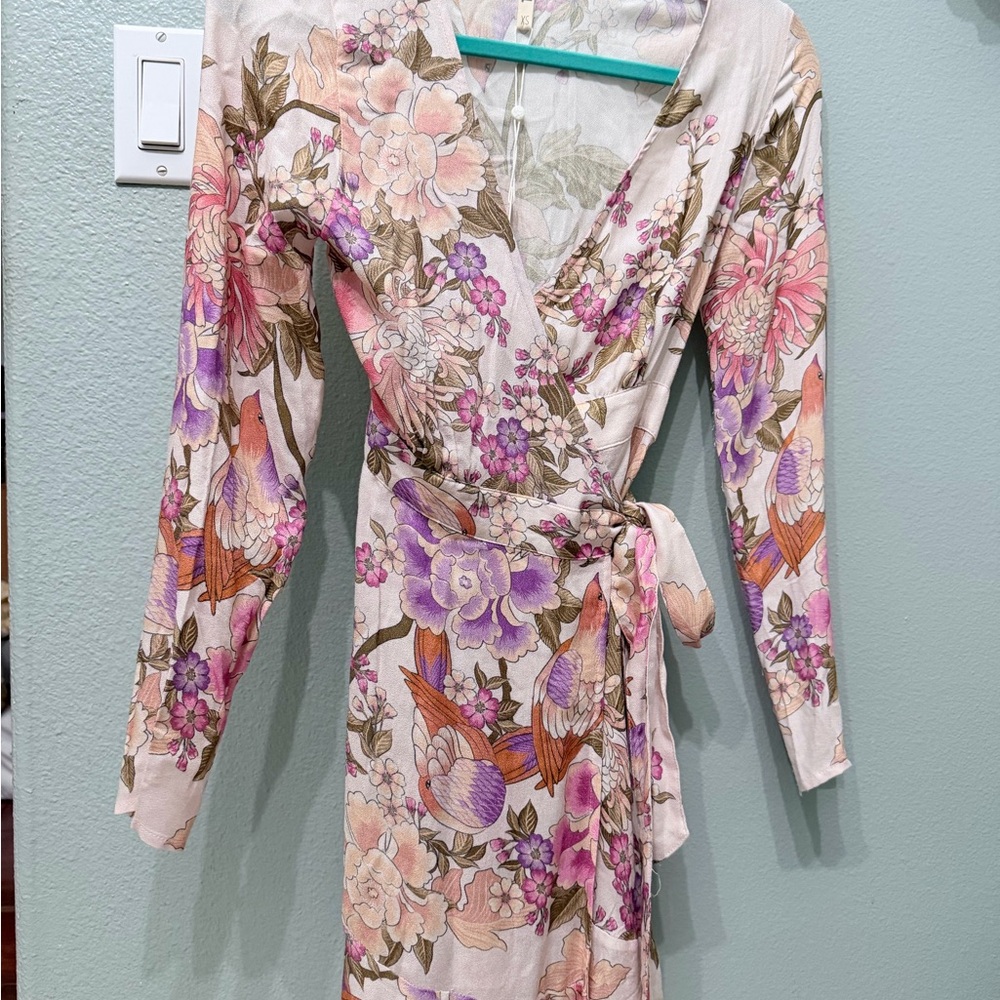 Spell Floral Wrap Dress in Pink, Purple & Taupe